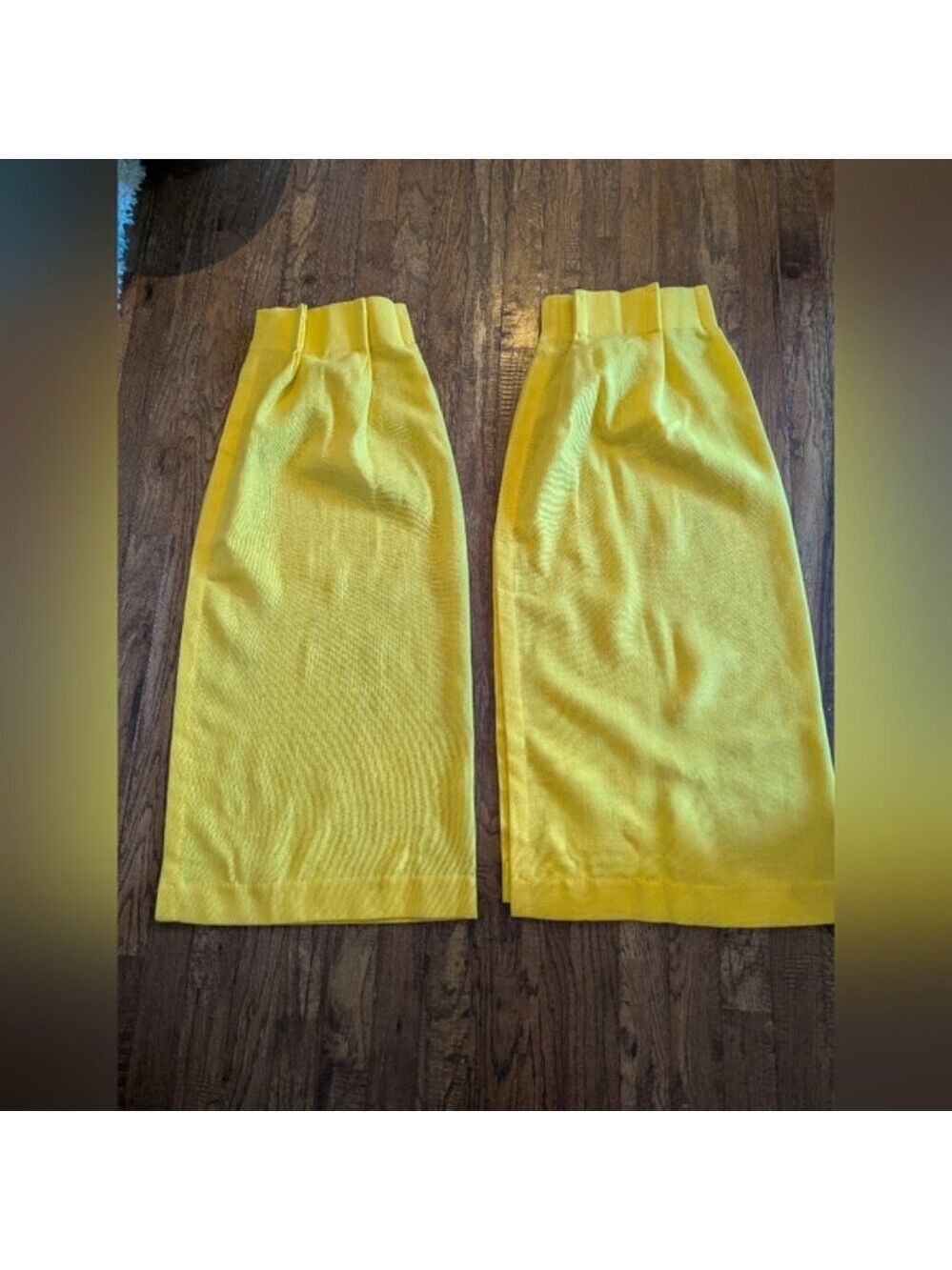 Vintage MCM 60s Pinch Pleat Drapes Curtains Pair 45” Lx 42”W Lemon Yellow